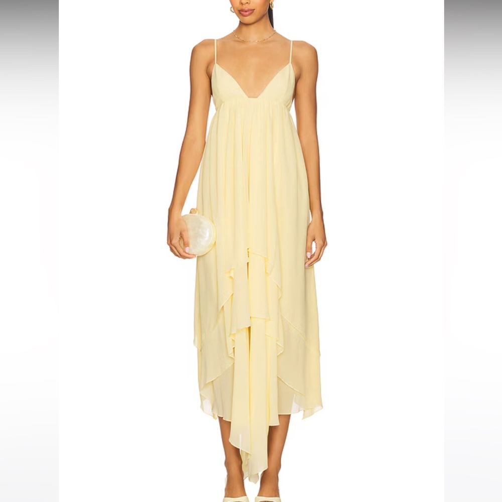 Lovers + Friends Pale Yellow Spaghetti Strap Midi Dress